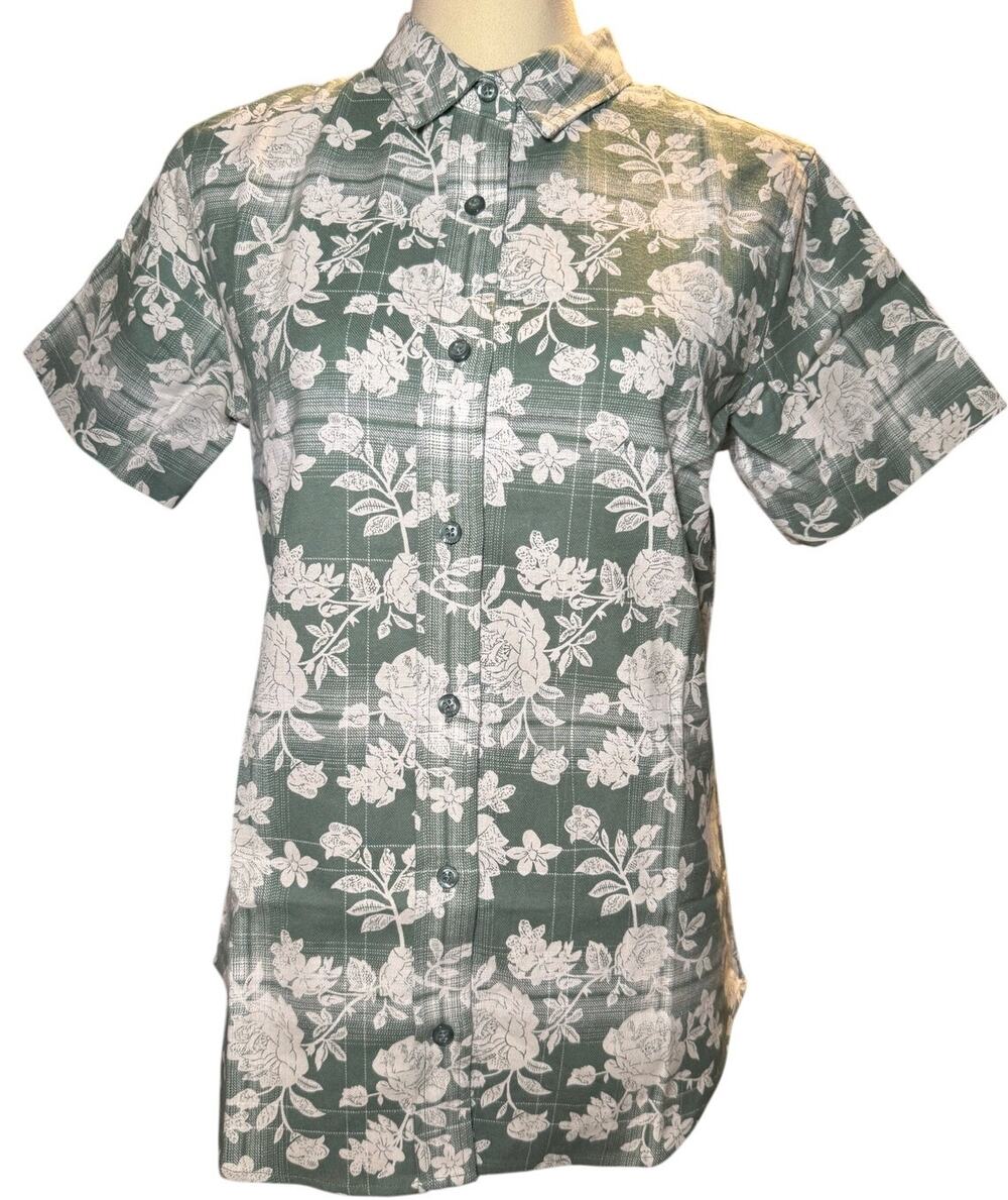 Wildfang The Essential Button Up, Green Floral Plaid, Deadstock, Unisex XS, NWT